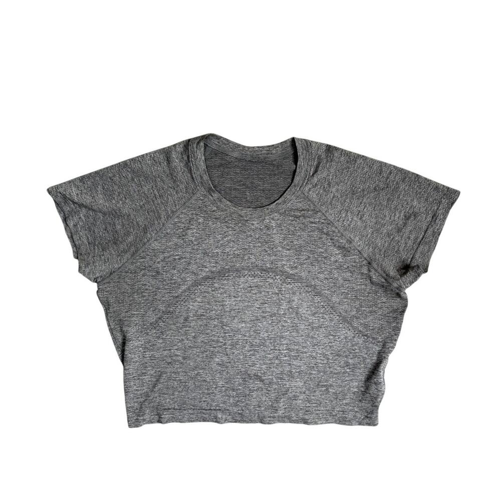 Lululemon Swiftly Cropped Short Sleeve Shirt Heather Gray White 10